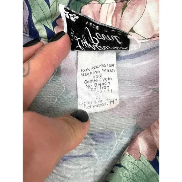 VTG Floral Button Up Blouse Top SMALL Short Sleeve Lighthouse Point Green Pink - Picture 11 of 12